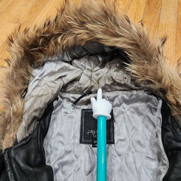 Sally & John New York Mens 4XL Hooded Leather Bomber Jacket Black Streetwear - Picture 11 of 16